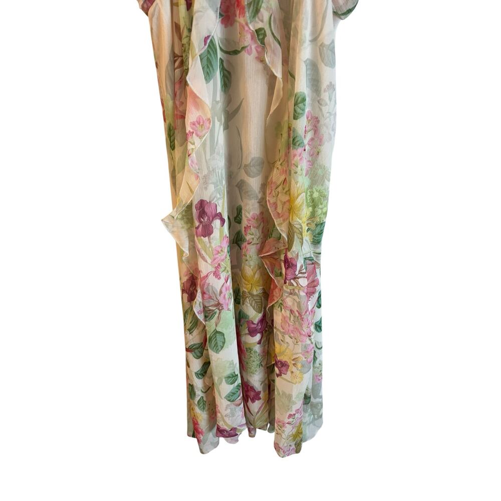 Zara Floral Print Cut-out Dress Ruffle Lace Up V Neck Slit Maxi Sleeveless M NWT - Picture 4 of 6